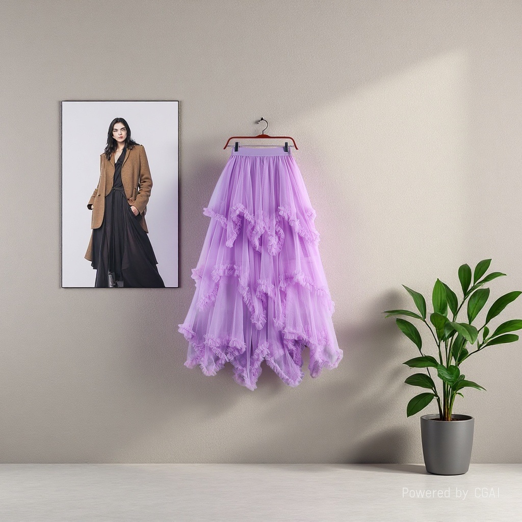 Sweet irregular tulle dress 2025 New high-waisted mid-length A-line puffy fairy cake dress Half skirt for women 104858031