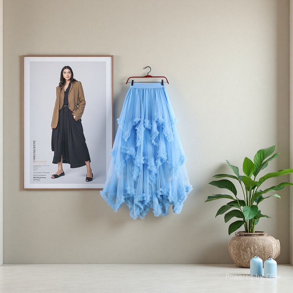 Sweet irregular tulle dress 2025 New high-waisted mid-length A-line puffed fairy cake dress Half skirt for women 104945369