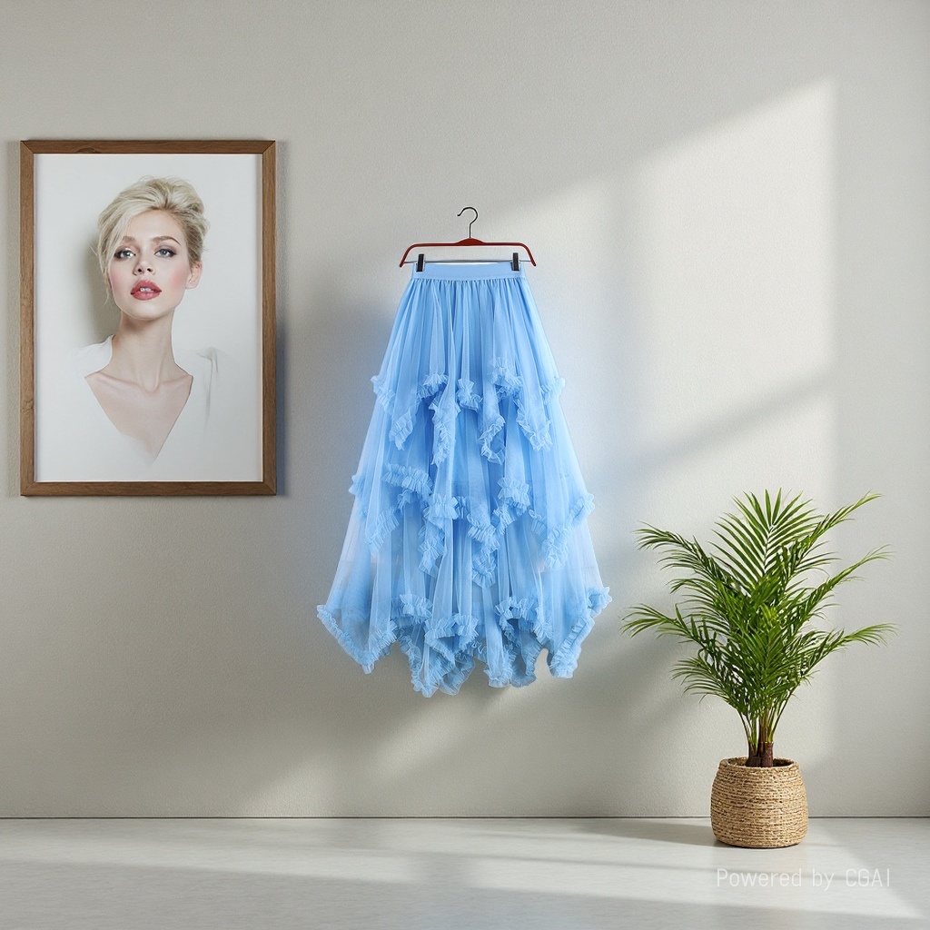 Sweet irregular tulle dress 2025 New high-waisted mid-length A-line puffed fairy cake dress Half skirt for women 104945369 details Picture