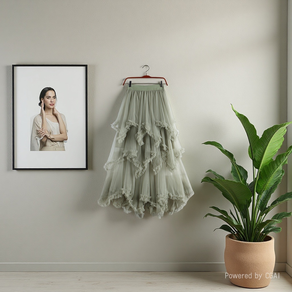 Sweet irregular tulle dress 2025 New high-waisted mid-length A-line puffed fairy cake dress Half skirt for women 105050453 details Picture