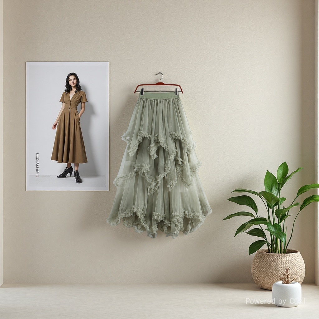 Sweet irregular tulle dress 2025 New high-waisted mid-length A-line puffed fairy cake dress Half skirt for women 105050453