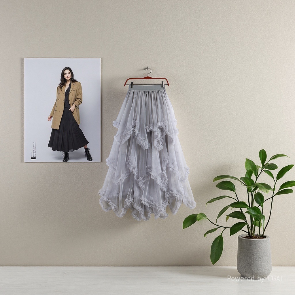 Sweet irregular tulle dress 2025 New high-waisted mid-length A-line puffed fairy cake dress Half skirt for women 105136830