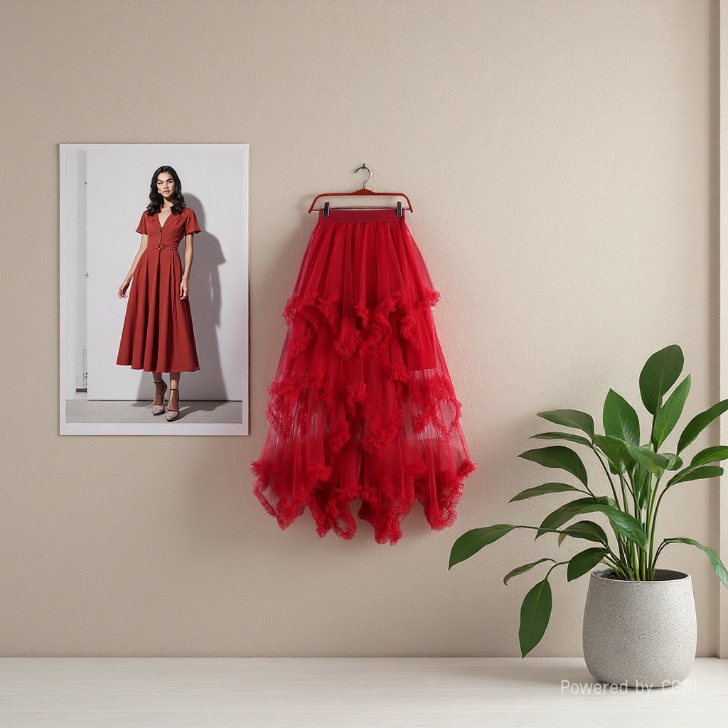 Sweet irregular tulle dress 2025 New high-waisted mid-length A-line puffed fairy cake dress Half skirt for women 105113956