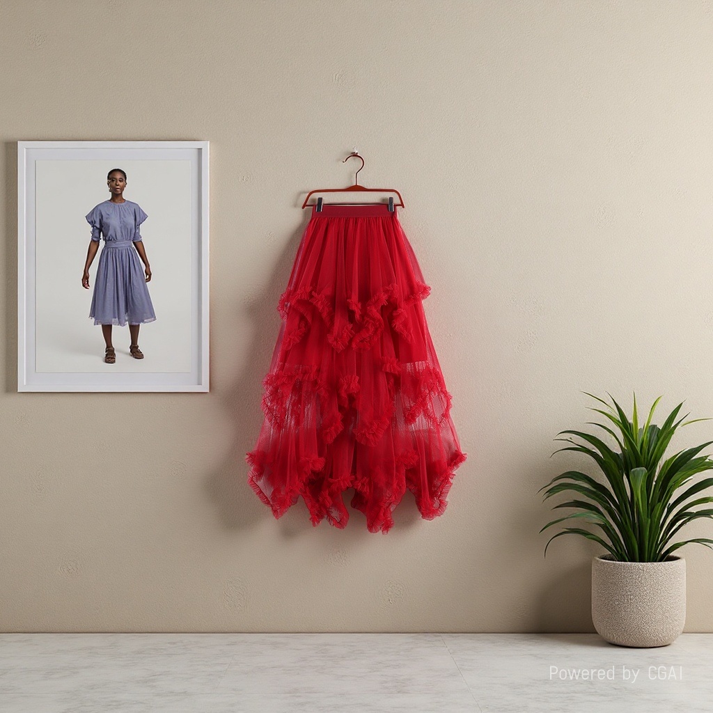 Sweet irregular tulle dress 2025 New high-waisted mid-length A-line puffed fairy cake dress Half skirt for women 105113956 details Picture