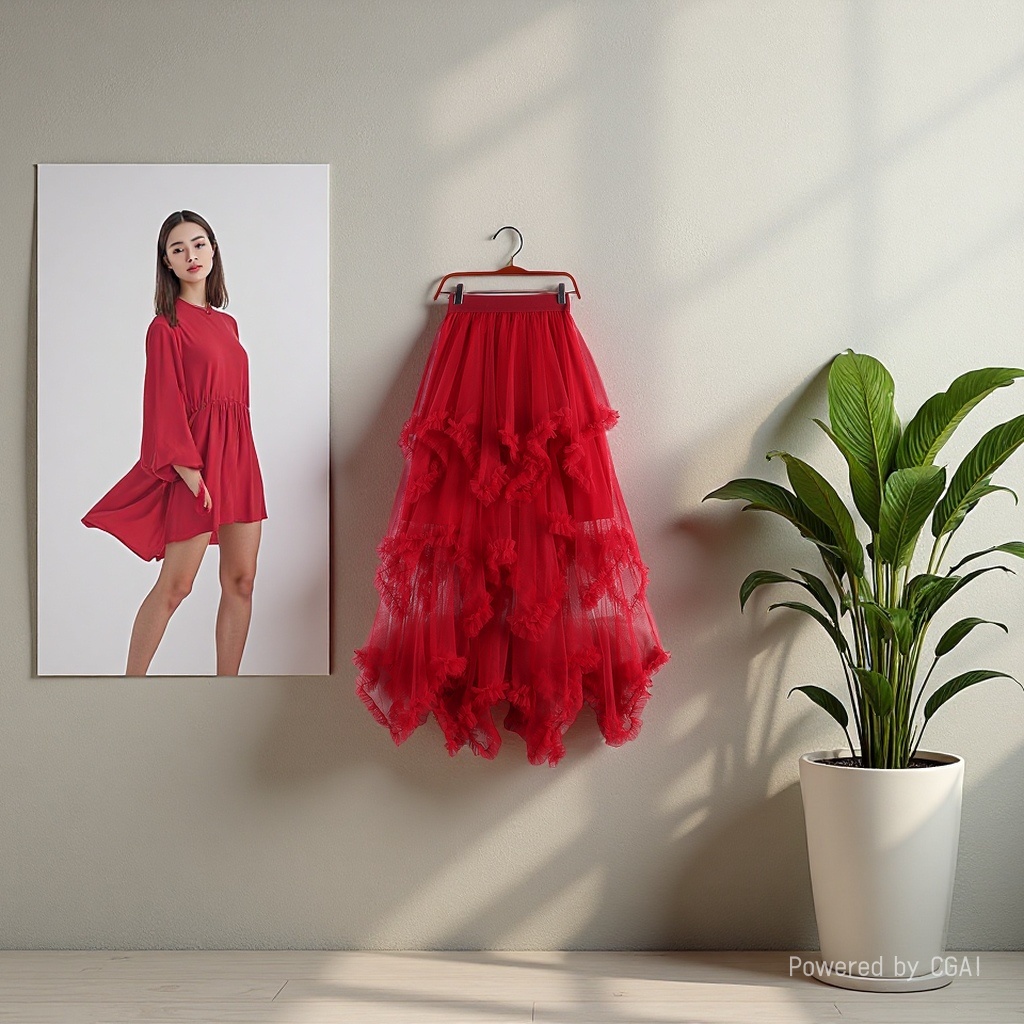 Sweet irregular tulle dress 2025 New high-waisted mid-length A-line puffed fairy cake dress Half skirt for women 105113956 Specification image