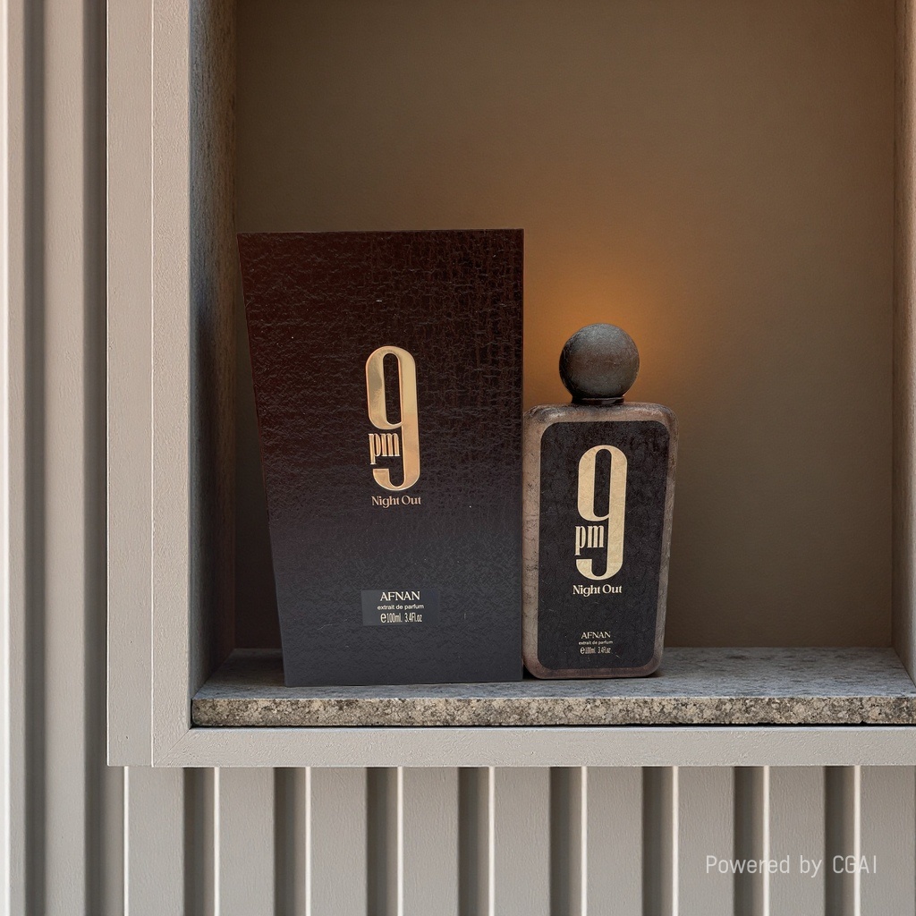 9 pm Night Out Perfume Black Gift Box set with dark glass bottle necklace box accessory packaging
