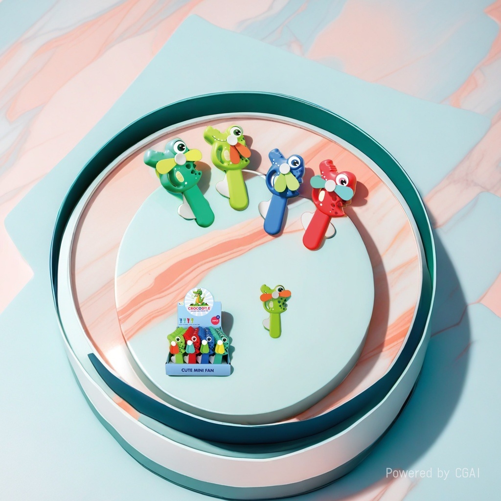 Canned Fish AI electronic toy, colorful cartoon crocodile, handheld small fan, flashing elastic ball, keyboard pendant doll details Picture