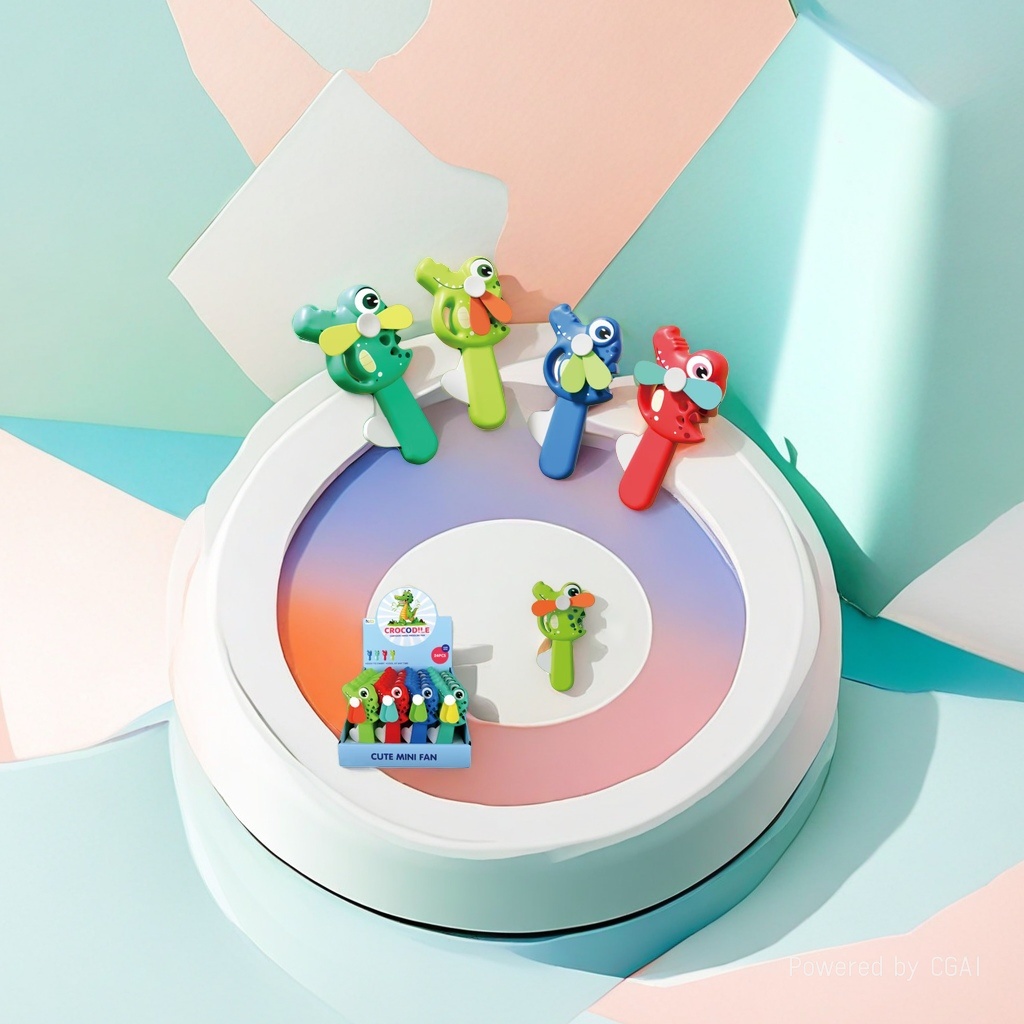Canned Fish AI electronic toy, colorful cartoon crocodile, handheld small fan, flashing elastic ball, keyboard pendant doll