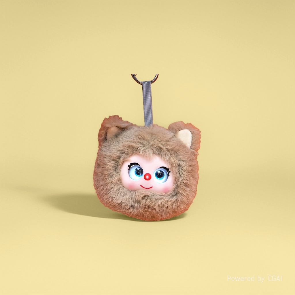 Brown plush cat head doll pendant, Kitty keychain plush toy pendant