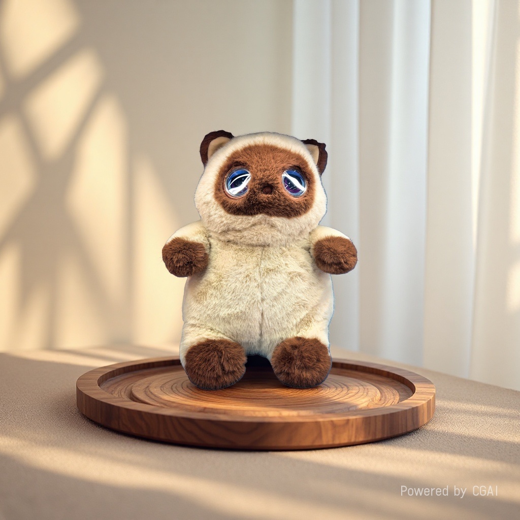 Brown-eyed, beige teddy bear plush toy details Picture