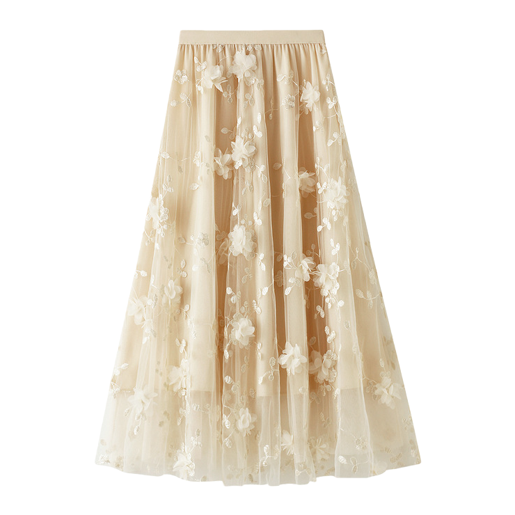 Mesh embroidery heavy industry half skirt, large size gauze skirt, Spring 2025 new A-line artistic high-waisted long skirt, purple 092601501 Item Picture