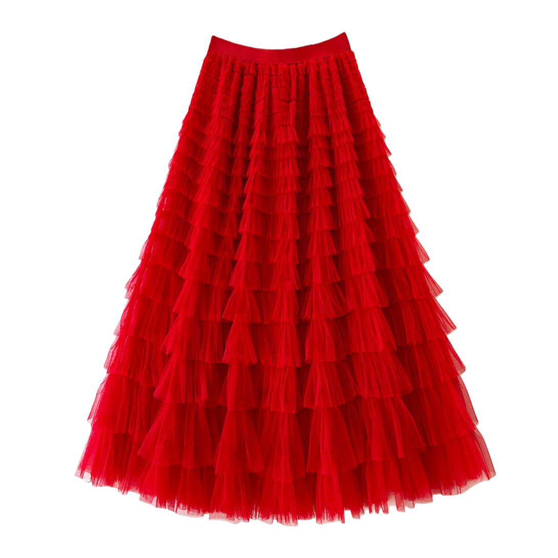 Summer 2026 new high-waisted layer cake skirt, mid-length pleated fairy gauze skirt Item Picture