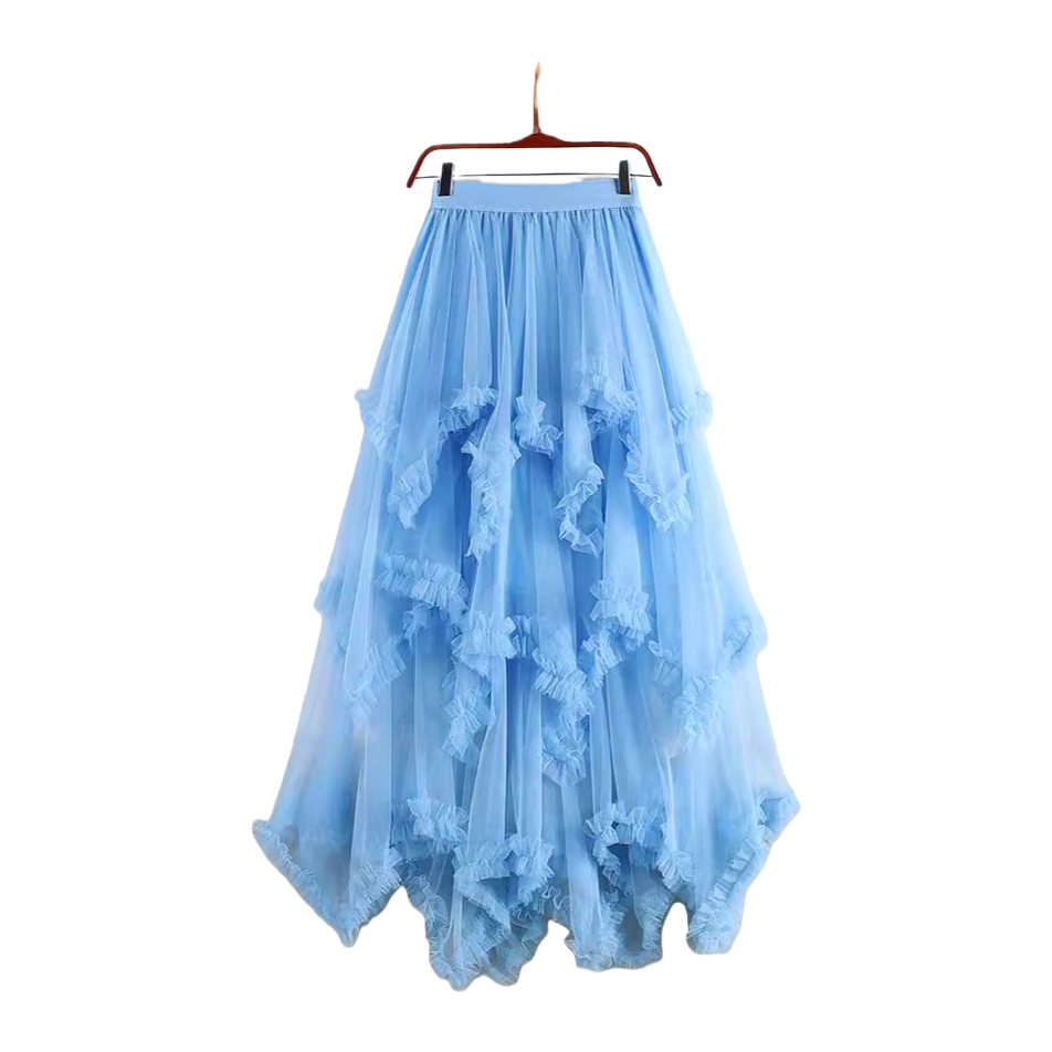 Sweet irregular tulle dress 2025 new high-waisted mid-length A-line puffy fairy cake dress for women Item Picture