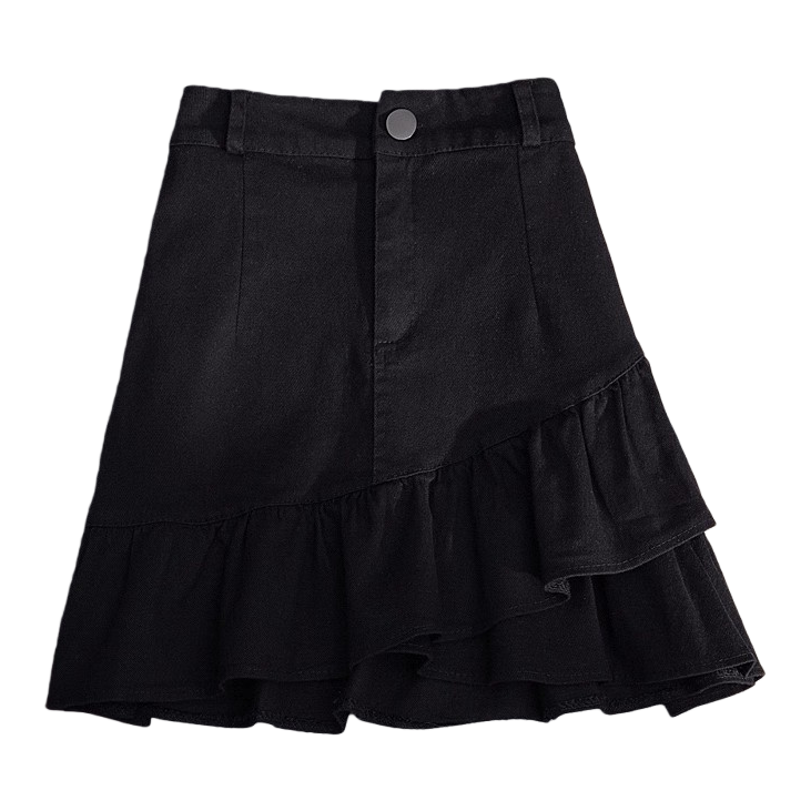 Spring/Summer 2026 new half-length skirt: White denim irregular ruffled A-line skirt, high-waisted short skirt, women's anti-exposure 100320694 Item Picture