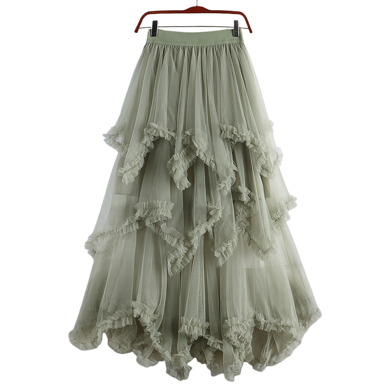 Sweet irregular tulle dress 2025 New high-waisted mid-length A-line puffed fairy cake dress Half skirt for women 105050453 Item Picture
