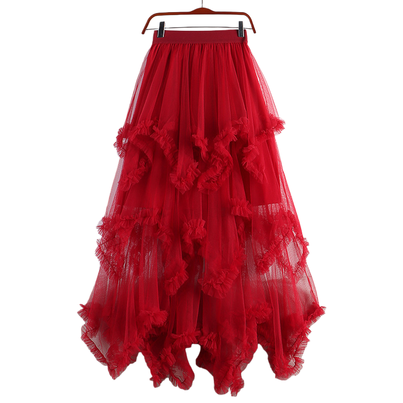 Sweet irregular tulle dress 2025 New high-waisted mid-length A-line puffed fairy cake dress Half skirt for women 105113956 Item Picture