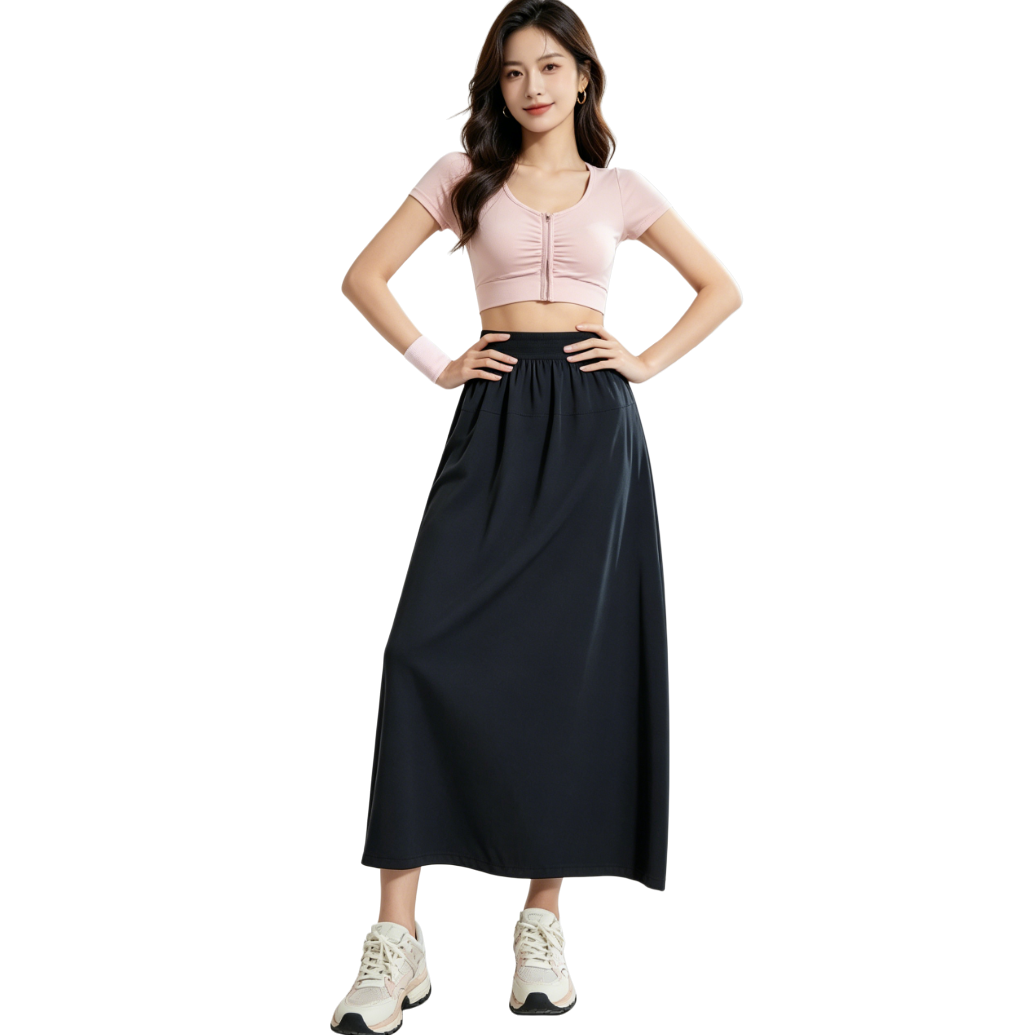 Black high-waisted wide-leg pants for women, satin JK tight-fitting short skirt for women, culottes Item Picture