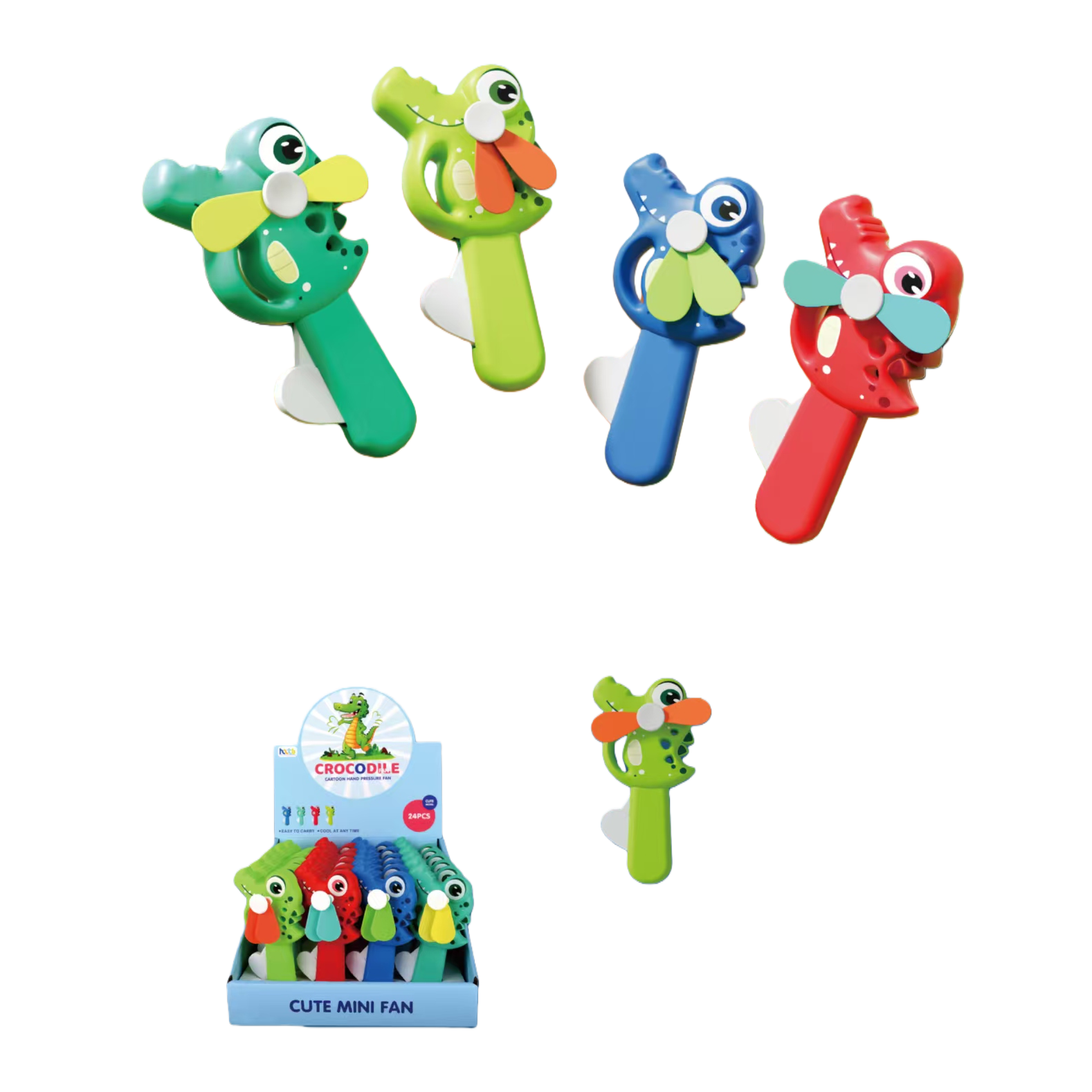 Canned Fish AI electronic toy, colorful cartoon crocodile, handheld small fan, flashing elastic ball, keyboard pendant doll Item Picture