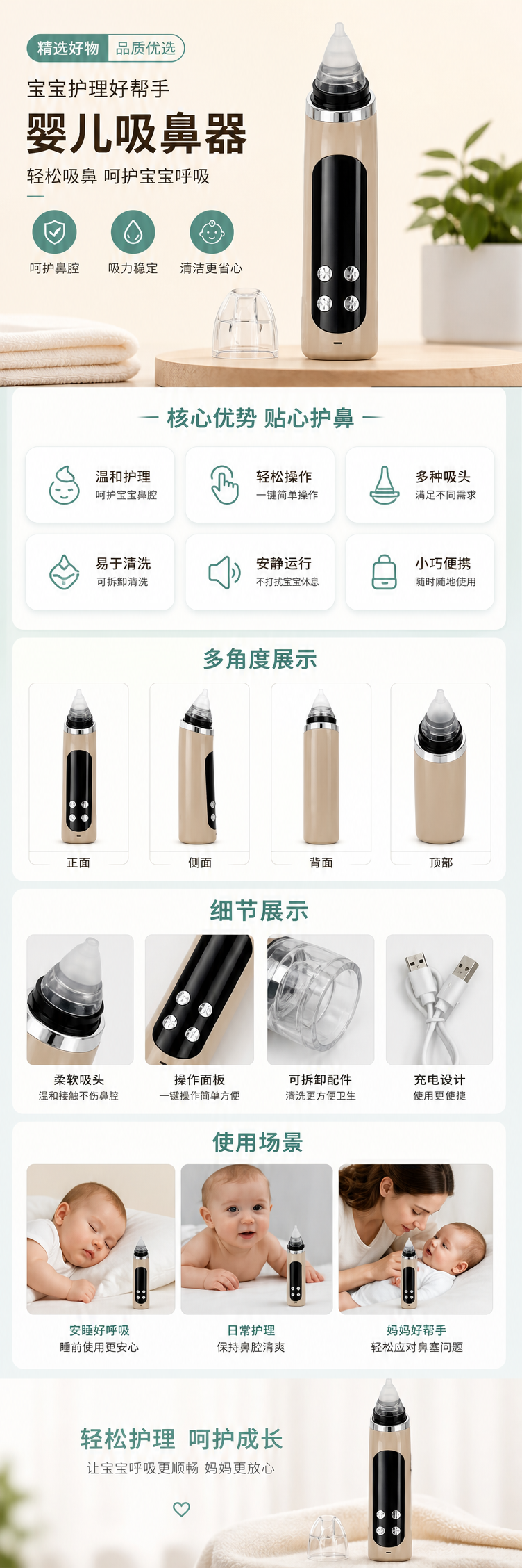 米色婴儿鼻吸器带黑色控制面板银色按钮配白色塑料托盘详情1