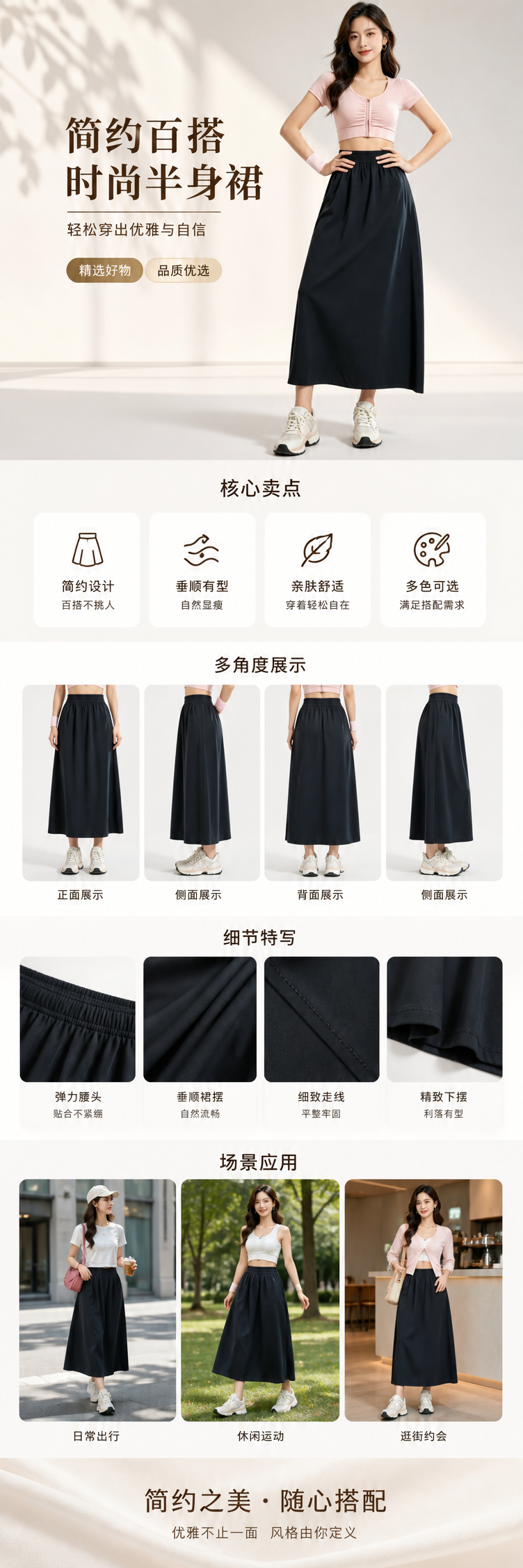 黑色高腰阔腿裤 女装缎面JK包臀须须短裙女装裙裤详情1