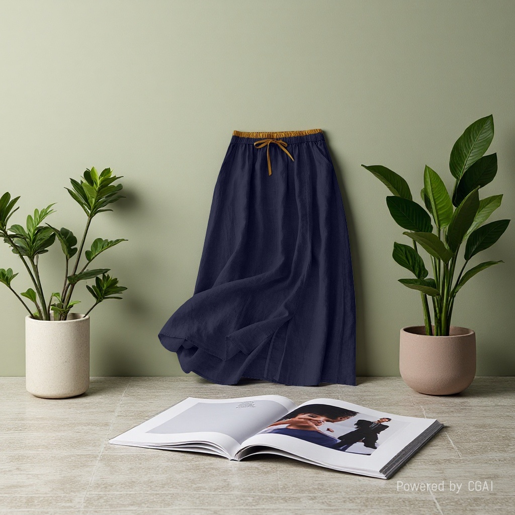 Real photo of artistic embroidery patchwork dress, elastic waist, color-matched A-line dress for women, retro linen loose mid-length skirt Application Scenario
