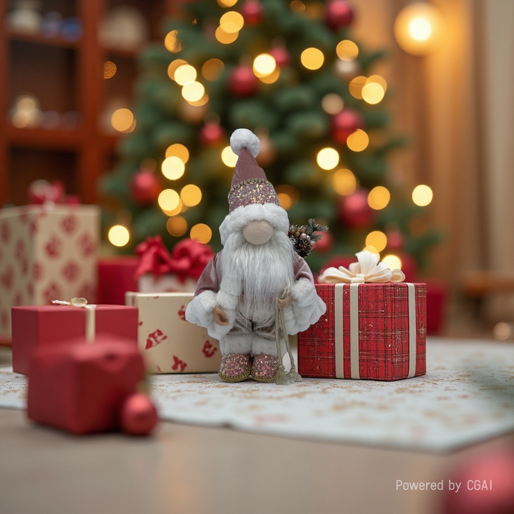 Pink sequined Christmas dwarf, Christmas goblin, Santa Claus doll Specification image