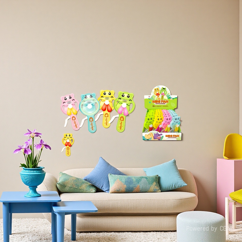 Colorful cartoon hippopotamus-shaped toy electric vehicle handheld mini fan Application Scenario