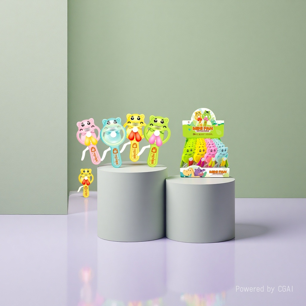 Colorful cartoon hippopotamus-shaped toy electric vehicle handheld mini fan Specification image