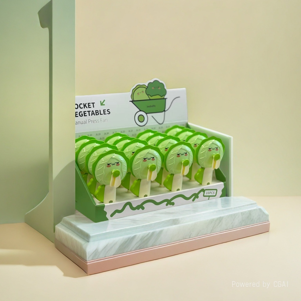 The new green cabbage-shaped hand-pressed small fan is a portable cooling fan that can be manually pressed