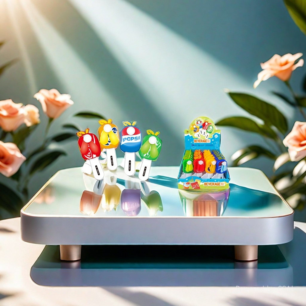 Mini handheld fan, colorful beverage shaped hand-pressed fan