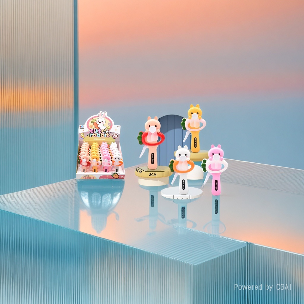 Mini hand-pressed fan in the shape of a colorful rabbit details Picture