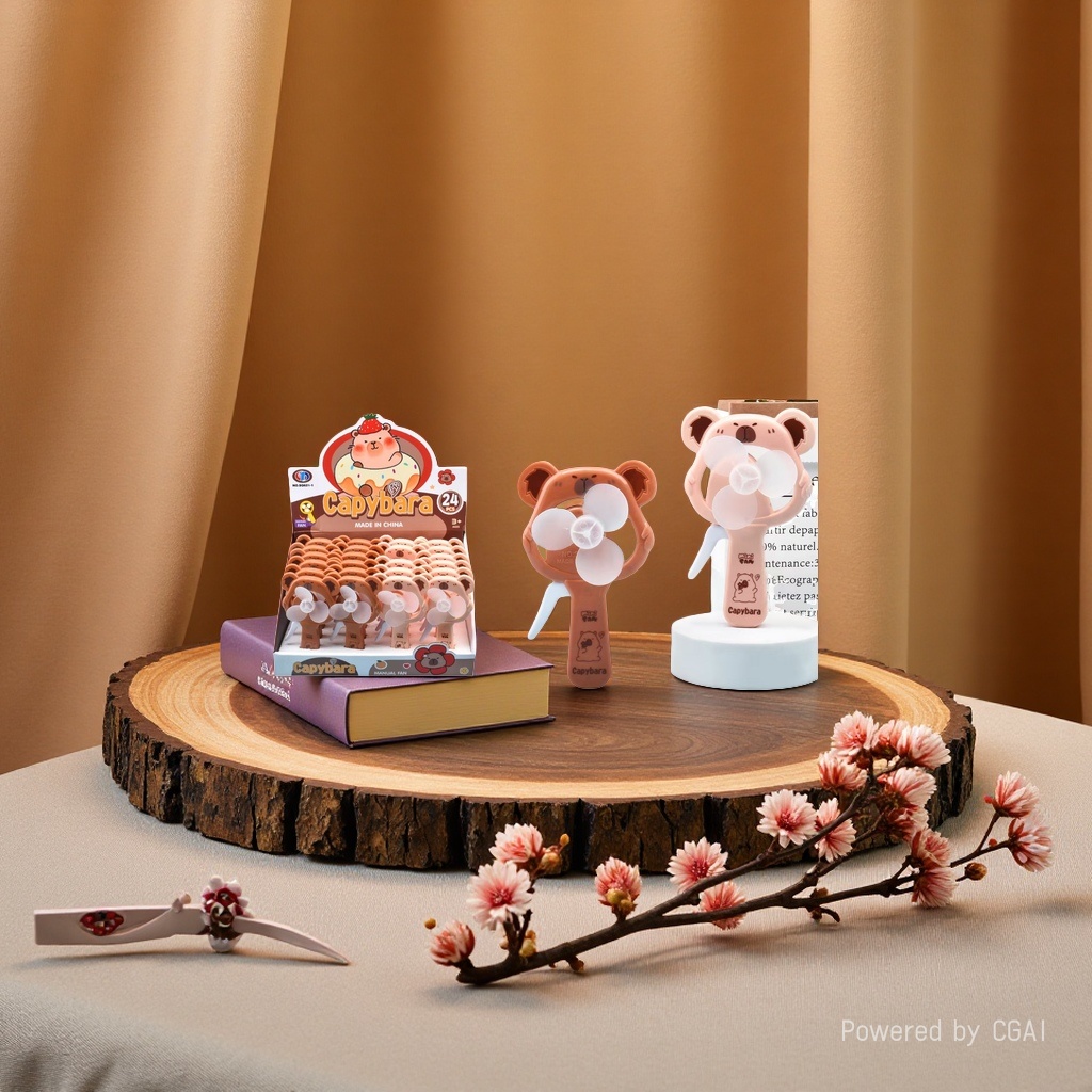 Mini handheld electric fan in the shape of a cartoon bear, hand-pressed small fan