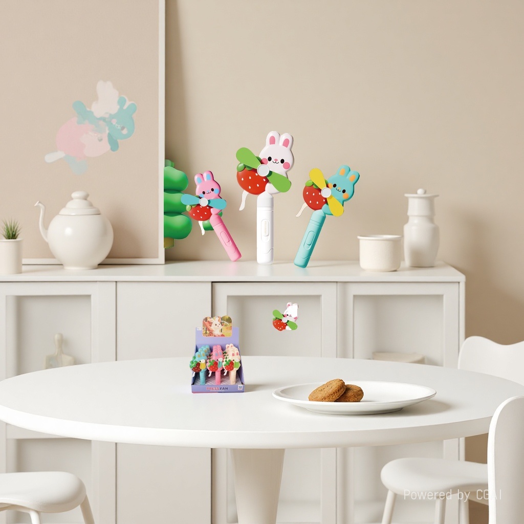 Colorful cartoon rabbit creative toy fan, cute and fun hand-pressed small fan Specification image