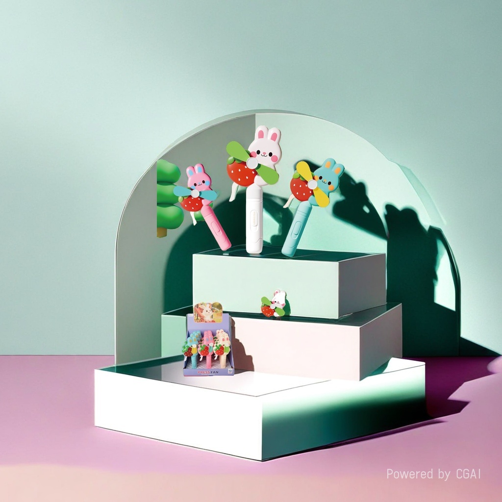 Colorful cartoon rabbit creative toy fan, cute and fun hand-pressed small fan Application Scenario