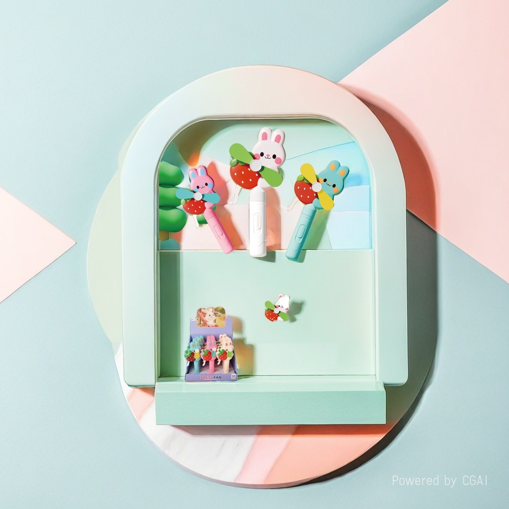 Colorful cartoon rabbit creative toy fan, cute and fun hand-pressed small fan details Picture