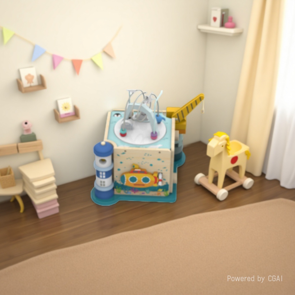 Baby ocean-themed multi-functional game box, pearl lamp tower crane, wooden treasure box, educational toys for 1-3 years old details Picture