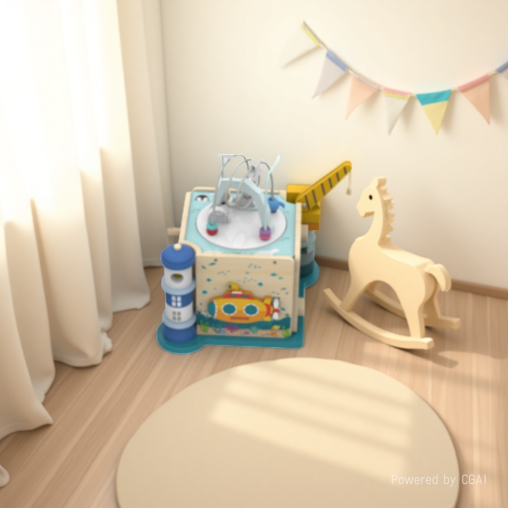Baby ocean-themed multi-functional game box, pearl lamp tower crane, wooden treasure box, educational toys for 1-3 years old