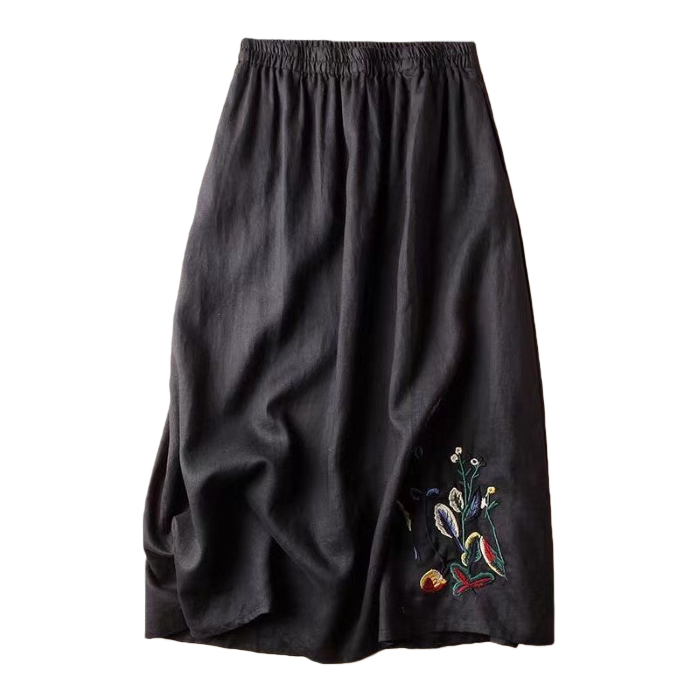 Pure linen skirt for summer retro women 2024 new embroidered solid color wide-hem skirt, versatile and slimming mid-length women's skirt Application Scenario