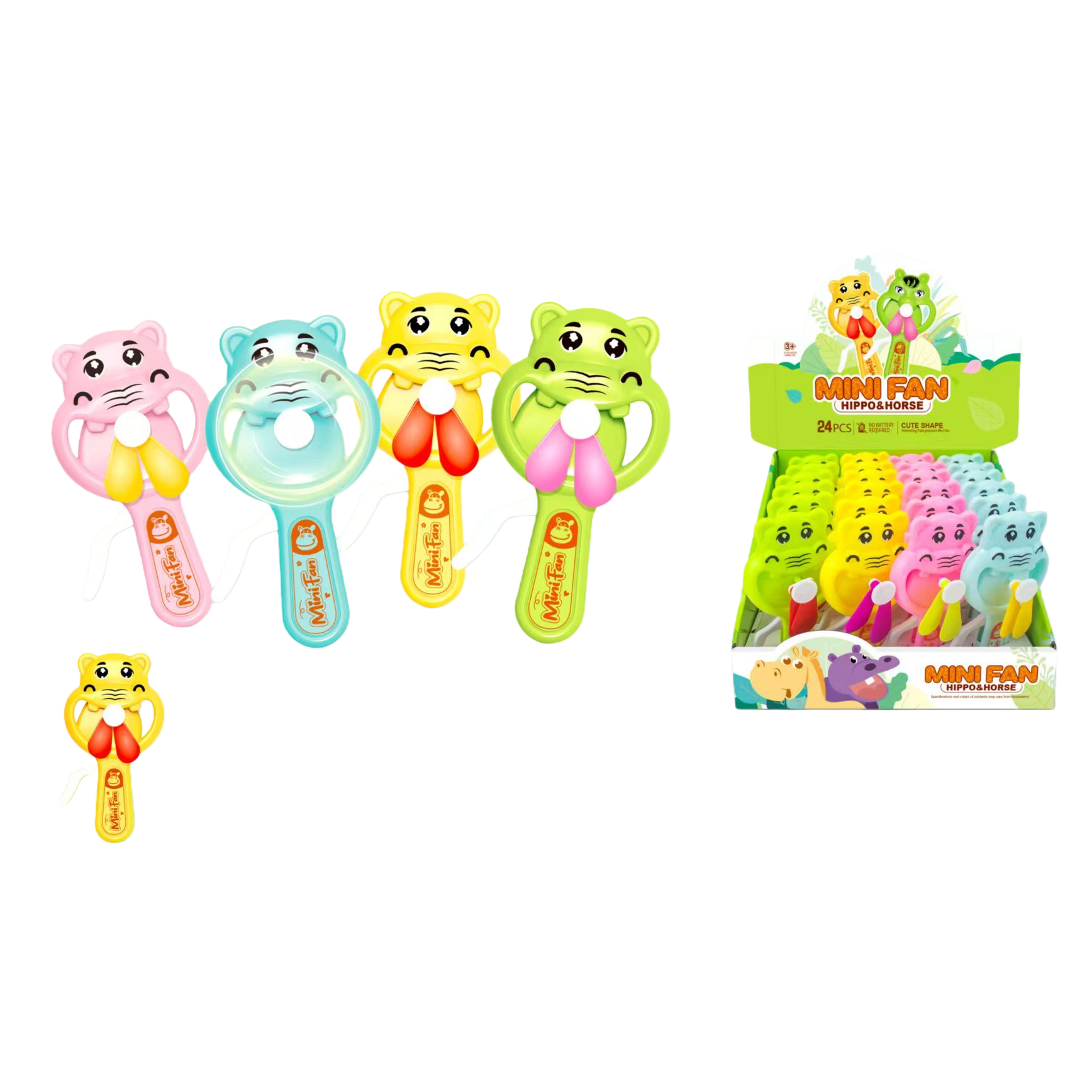 Colorful cartoon hippopotamus-shaped toy electric vehicle handheld mini fan Item Picture