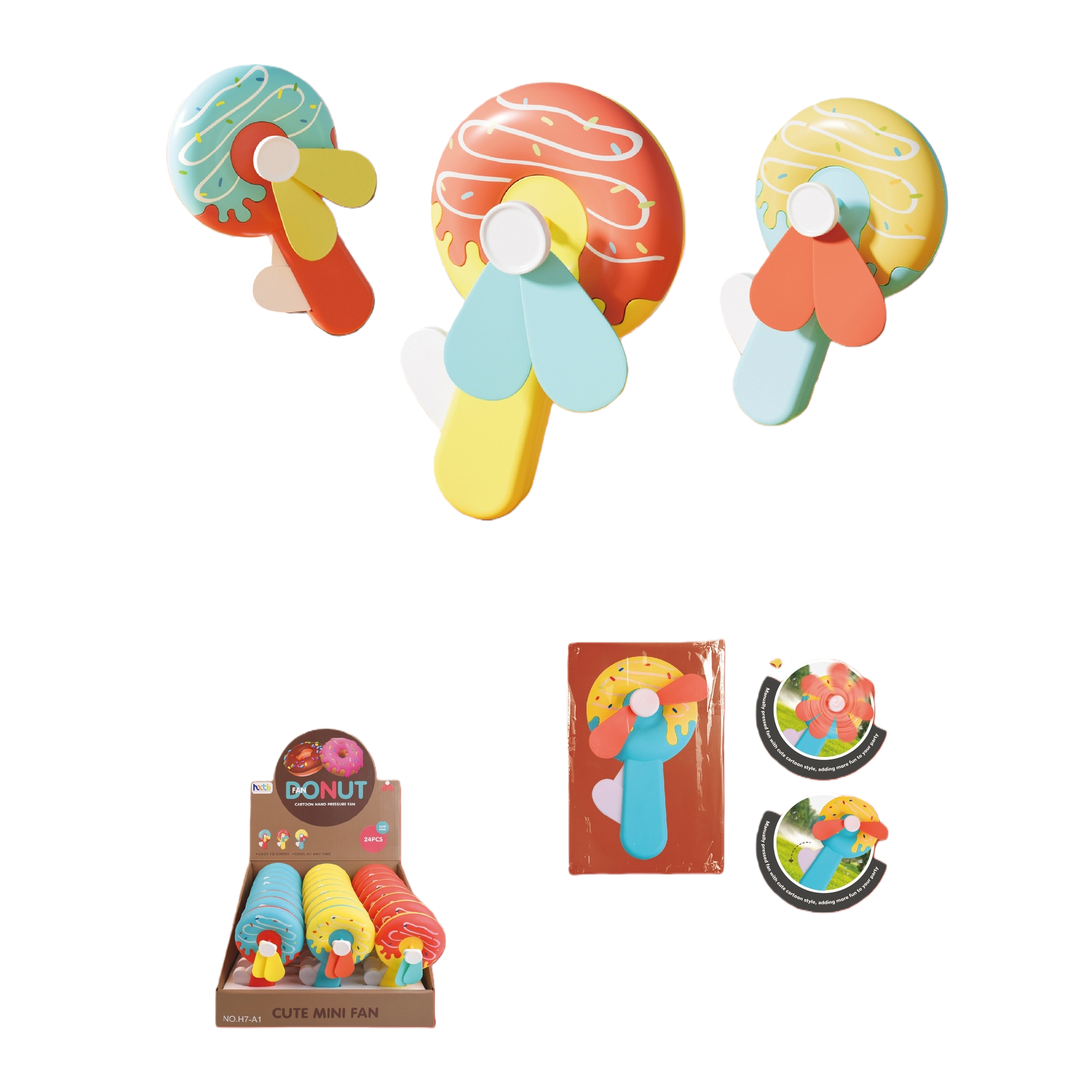 Canned Fish AI electronic toys, colorful doughnuts, handheld small fans, flashing elastic balls, keyboard pendants, figurines Item Picture