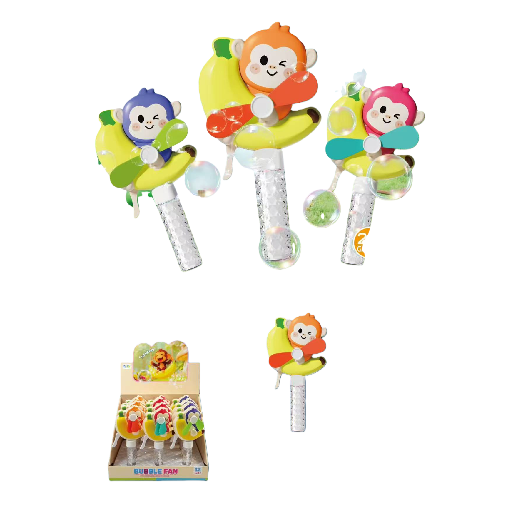 Colorful monkey-shaped bubble fan toys, bubble machines, bubble guns, light toys Item Picture