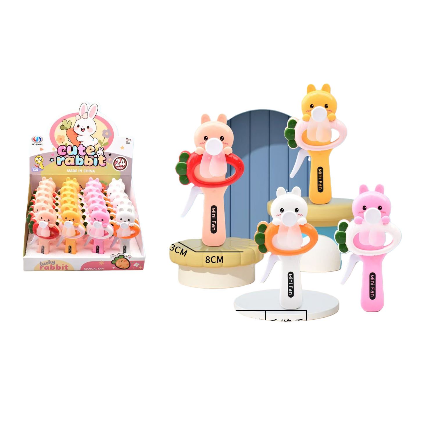 Mini hand-pressed fan in the shape of a colorful rabbit Item Picture