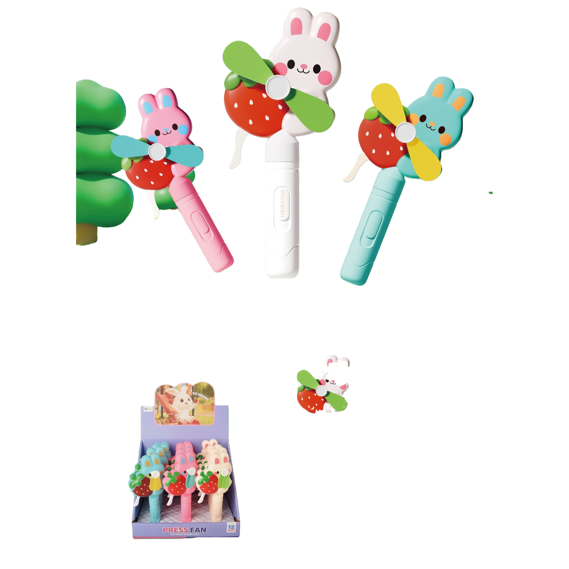 Colorful cartoon rabbit creative toy fan, cute and fun hand-pressed small fan Item Picture