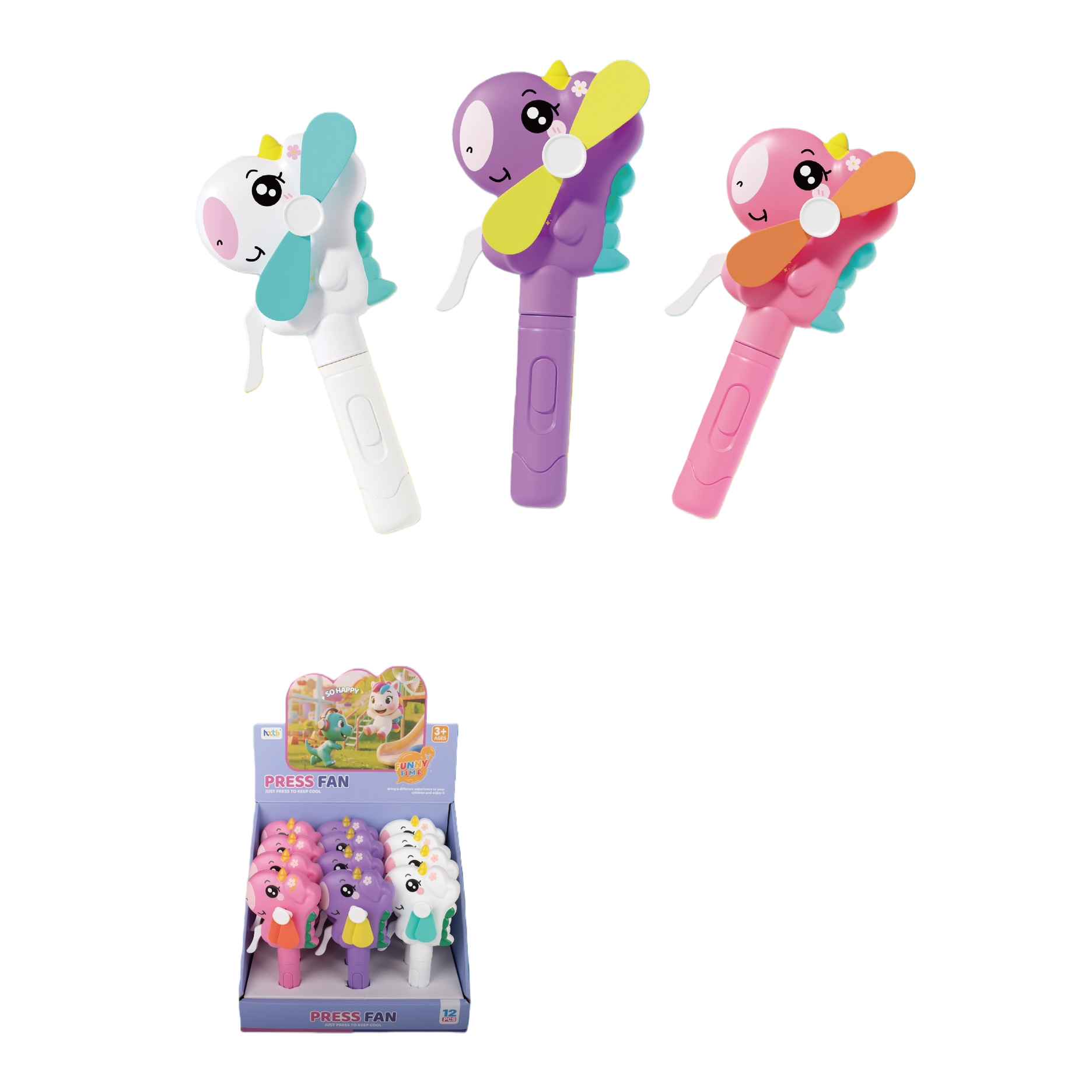 رسوم متحركة ملونة الضغط على مروحة اليد Item Picture