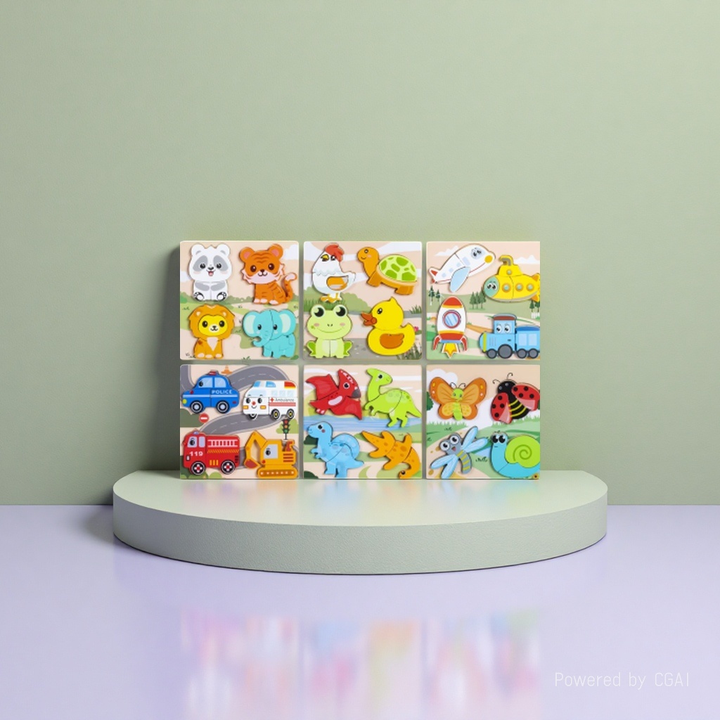 Wooden cartoon three-dimensional jigsaw puzzles for animals, dinosaurs, insects, engineering vehicles, traffic, poultry, babies, hand-held grabbers, children's early education and intelligence toys