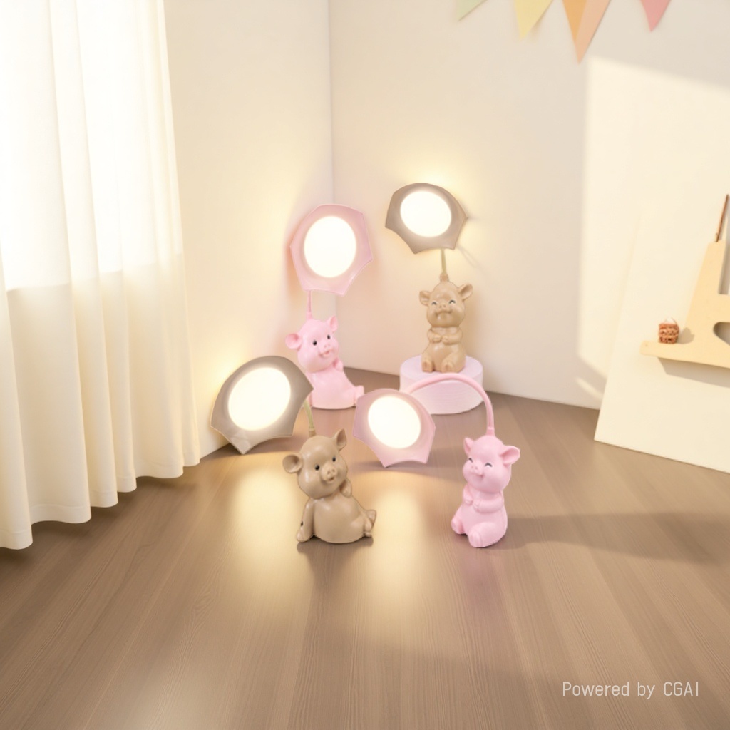 Cool pink pig-shaped ceramic decorative table lamp, handcrafted original wax melting lamp details Picture