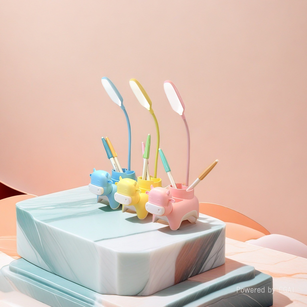 Jiuliang Cool Cool Lamp, a colorful cow-shaped learning desk lamp, eye-protecting reading desk lamp, magnifying glass, pen holder set details Picture