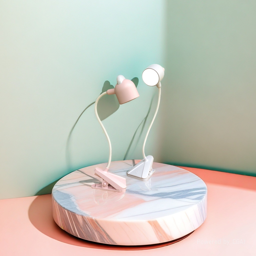 Cool Light Jiuliang pink and white clip-on reading desk lamp, eye-protecting magnifying glass desk lamp for study details Picture