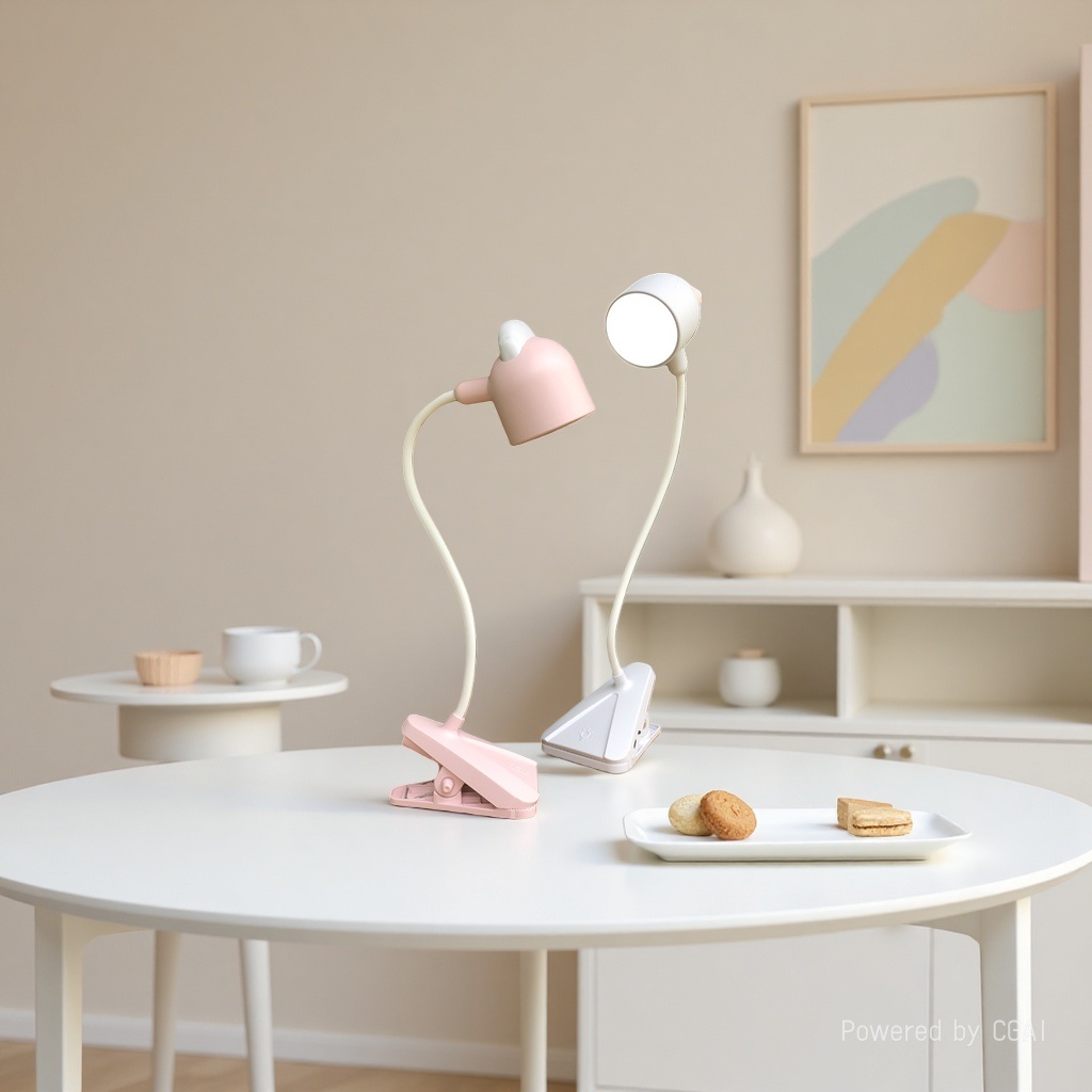 Cool Light Jiuliang pink and white clip-on reading desk lamp, eye-protecting magnifying glass desk lamp for study Specification image