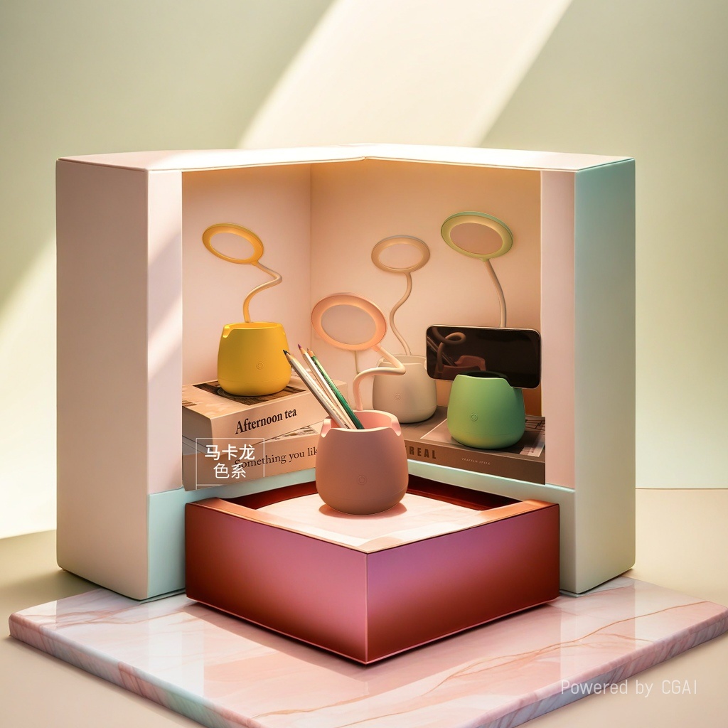 Cool Lamp Jiuliang Colorful Macaron Study eye-protecting desk Lamp with pen holder, mobile phone stand, magnifying glass details Picture